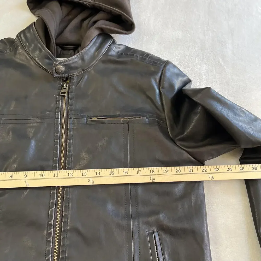 Levi's Jacket Mens Medium Black Faux Leather Hooded Motorcycle Full Zip Lined